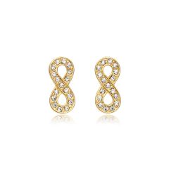 Infinity Eternity of Love Crystal Pave Stud Earrings 16k Gold Plated