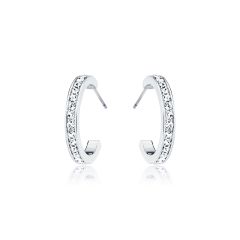 Eternity Round Statement Crystals Small Hoop Earrings Rhodium Plated