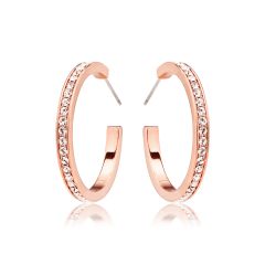 Eternity Round Statement Crystals Medium Hoop Earrings Rose Gold Plated