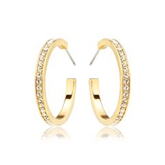 Eternity Round Statement Crystals Medium Hoop Earrings Gold Plated