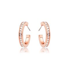 Eternity Square Crystals Small Hoop Earrings Rose Gold Plated