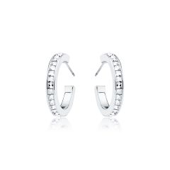 Eternity Square Crystals Small Hoop Earrings Rhodium Plated
