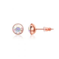 Signature Stud Earrings with 3 Sizes Crt Aurore Boreale Swarovski Crystals Rose