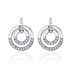 Circle Delicate Earrings with Swarovski Crystals Rhodium Plated