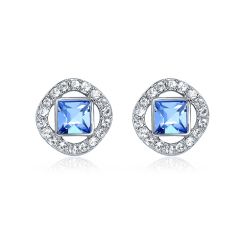 Angelic Square Earrings with Swarovski Light Sapphire Crystals Rhodium Plated