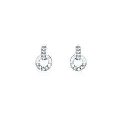 Circle Stud Earrings with Swarovski Crystals Rhodium Plated