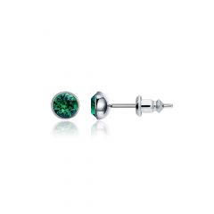 Signature Stud Earrings with 3 Sizes Carat Emerald Swarovski Crystals Rhodium Plated