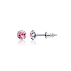 Signature Stud Earrings With Carat Light Rose Swarovski Crystals 3 Sizes Rhodium Plated