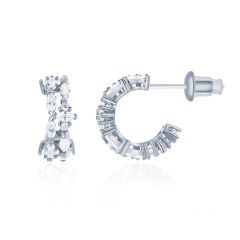 Lady Hoop Earrings with CZ Rhodium Plated