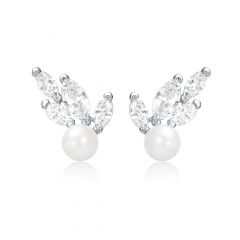 Louison Pearl Stud  Earrings with CZ Rhodium Plated