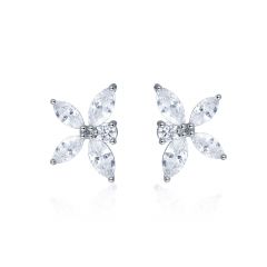 Victoria Floral Stud Earrings w Cubic Zirconia Rhodium Plated