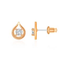 Lotus Dewdrop Stud Earrings w CZ Rose Gold Plated