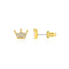 Enchanted Crown Stud Earrings w Swarovski Crystals Gold Plated