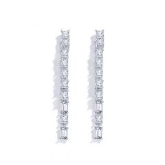 Tennis Double Cascade Drop Earrings With Cubic Zirconia Rhodium Plated