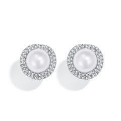 Terrene Pearl Earrings with Swarovski Crystals Rhodium Plated