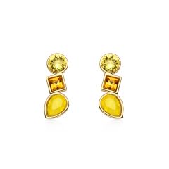 Luminous Stud Earrings with Topaz Harmonic Swarovski Crystals Gold Plated