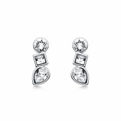 Luminous Stud Earrings with Clear Swarovski Crystals Rhodium Plated
