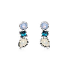 Luminous Stud Earrings with Harmonic Light Sapphire Swarovski Crystals Rhodium Plated