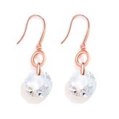 Bella O Drop Earrings with Swarovski Clear Crystals Rose Gold Plated
