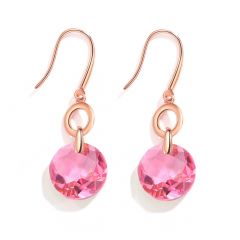 Bella O Drop Earrings With Rose Crystals Rose Gold Plated