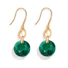 Bella O Drop Earrings with Swarovski Emerald Crystals Gold Plated