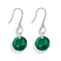 Bella O Drop Earrings with Swarovski Emerald Crystals Rhodium Plated