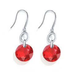 Bella O Drop Earrings With Scarlet Crystals Silver Plated