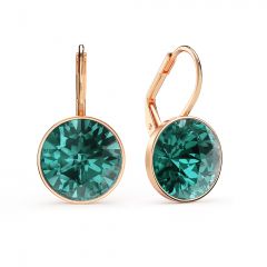 Bella Earrings with 6 Carat Blue Zircon Crystals Rose Gold Plated