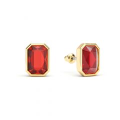 Octagon Mix Carrier Stud Earrings Scarlet Crystals Gold Plated