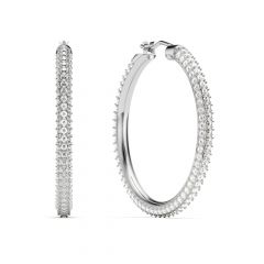 Pave Statement Hoop Earrings Clear Crystals Rhodium Plated
