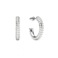 Pave Hoop Earrings Clear Crystals Rhodium Plated