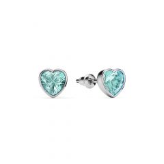 Petite Heart Solitaire Stud Earrings Light Turquoise Crystals Rhodium Plated