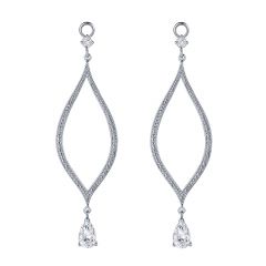 Open Lotus Drop Mix Hoop Earring Charms with CZ Rhodium Plated