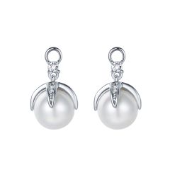 Regal Drop White Pearl Mix Hoop Earring Charms Rhodium Plated