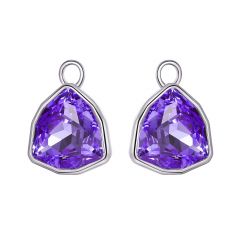 Trillion Statement Mix Hoop Earring Charms with Tanzanite Swarovski Crystals Rhodium Plated