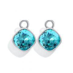 Cushion Mix Charms With Swarovski Light Turquoise Rhodium Plated