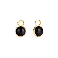 Round Petite Cabochon Black Onyx Mix Charms Gold Plated