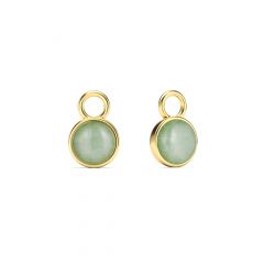 Round Petite Cabochon Green Aventurine Mix Charms Gold Plated