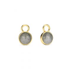 Round Petite Cabochon Grey Moonstone Mix Charms Gold Plated