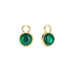 Round Petite Cabochon Green Onyx Mix Charms Gold Plated