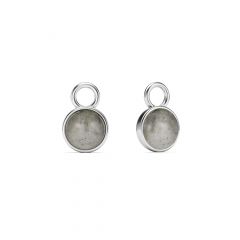 Round Petite Cabochon Grey Moonstone Mix Charms Rhodium Plated