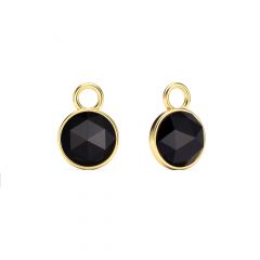 Round Rose Cut Black Onyx Mix Charms Gold Plated