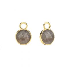 Round Rose Cut Grey Moonstone Mix Charms Gold Plated
