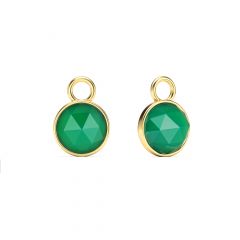 Round Rose Cut Green Onyx Mix Charms Gold Plated