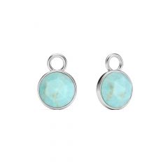 Round Rose Cut Turquoise Mix Charms Rhodium Plated