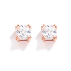 4mm Square Solitaire Stud Earrings in Sterling Silver Rose Gold Plated