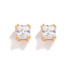 4mm Square Solitaire Stud Earrings in Sterling Silver Gold Plated