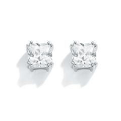 4mm Square Solitaire Stud Earrings in Sterling Silver Rhodium Plated