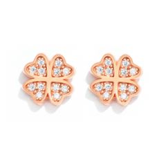 Clover CZ Pave Stud Earrings in Sterling Silver Rose Gold Plated
