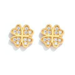 Clover CZ Pave Stud Earrings in Sterling Silver Gold Plated